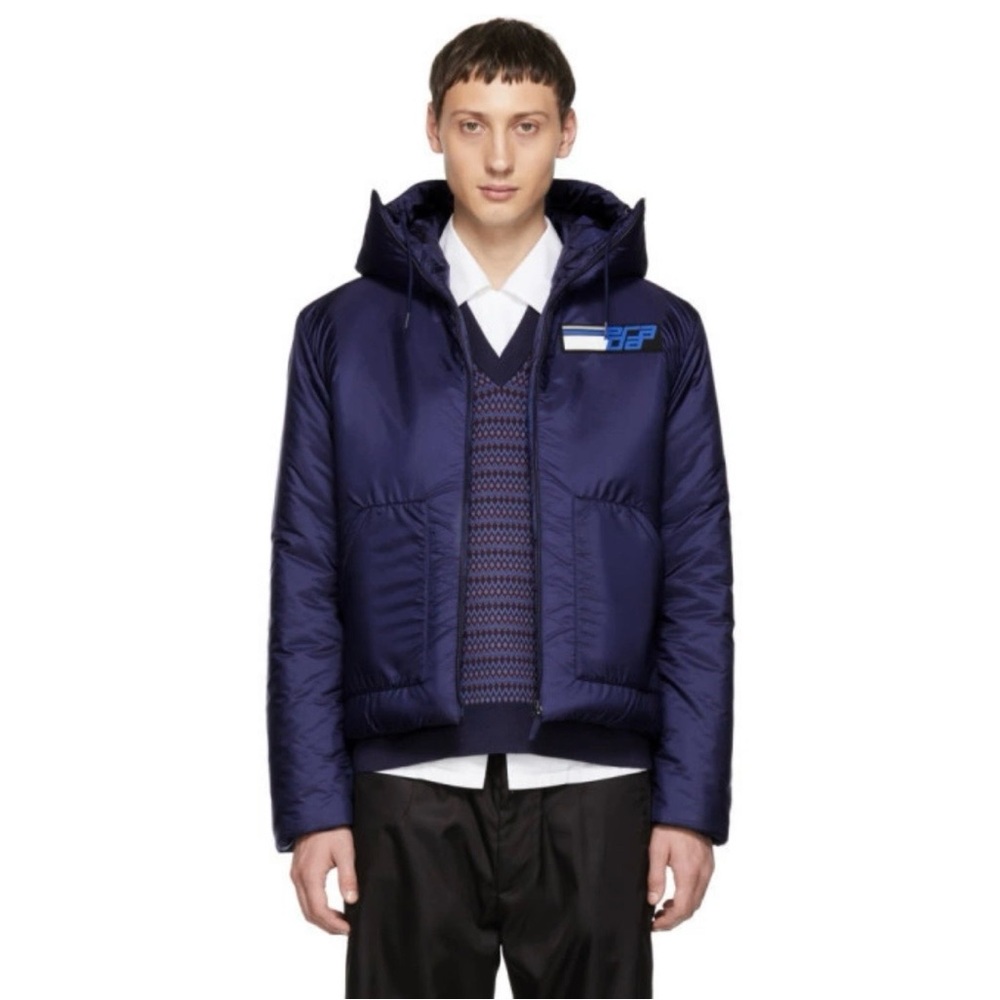 Prada Blue Nylon Logo Jacket Size 46 - S/M Brand New $1790 RETAIL